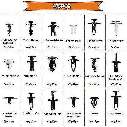 415pcs Ford Car Mix Size Fastener Clips Tool Set Auto Body Push Retainer Pin Rivet Bumper Interior Door Trim Panel Retainer Fastener Kit - PR