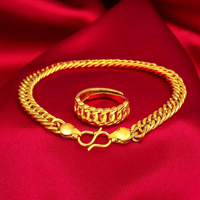 Fukou Celebrity Gold-Plated Chain Bracelet & Ring Set