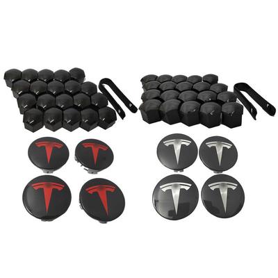 Silver grey Aero Wheel Cap kit for Tesla Model 3 Tesla Model 3 Chrome Lug Nut Cover Caps with Puller Center Hub Cap with Logo fit for Tesla Model 3 Wheel 50pcs