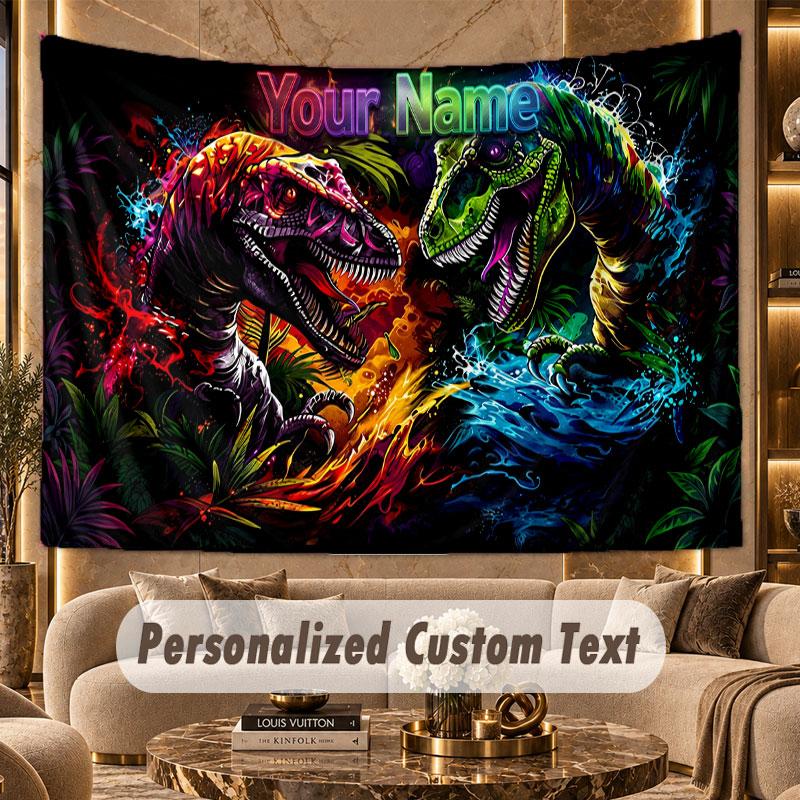 Dinosaur (32) Theme Personalized Tapestry Custom Name Text Wall Hanging Tapestry Home Background Decoration