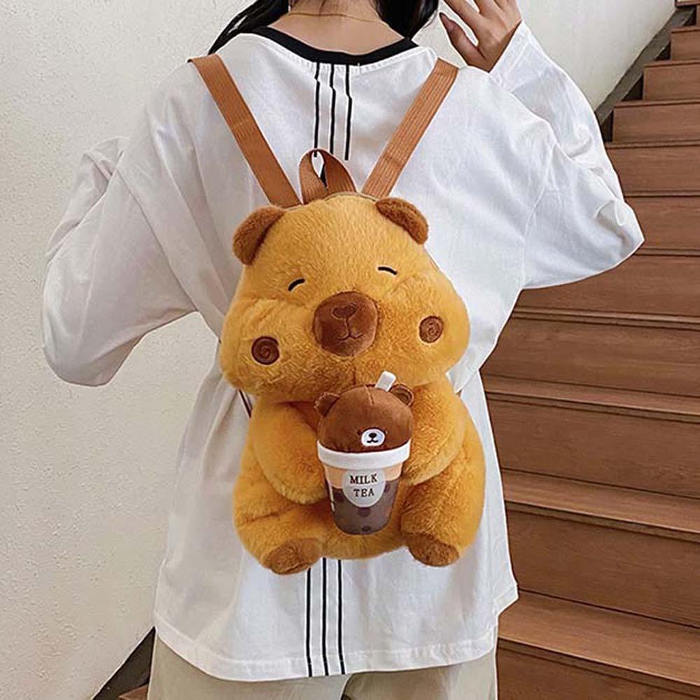 Bear Brown Doll Bag Cute Cartoon Daypack Thickened Capybara Plush Backpack  Women