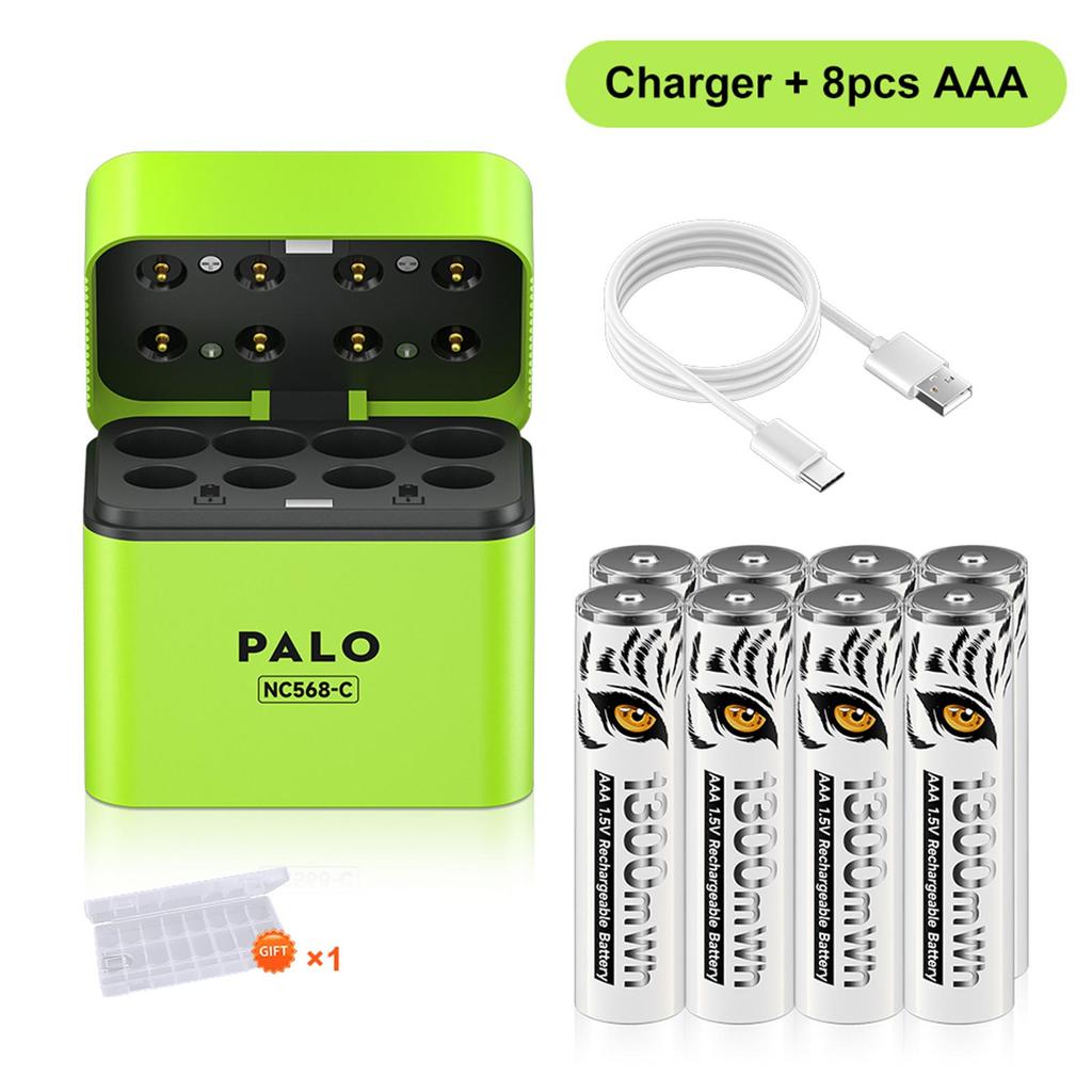 PALO 1.5V AA 3500mWh Rechargeable Battery AAA 1300mWh Lithium-ion Batteries With 8-slot Fast Intelligent Battery Charger