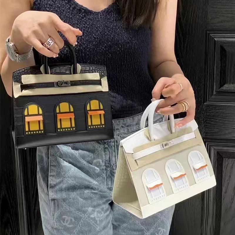 Kleines Haus High-End Rindsleder Krokodilmuster kontrastierend Platin Tasche neue Mode Schulter Umhängetasche Handtasche