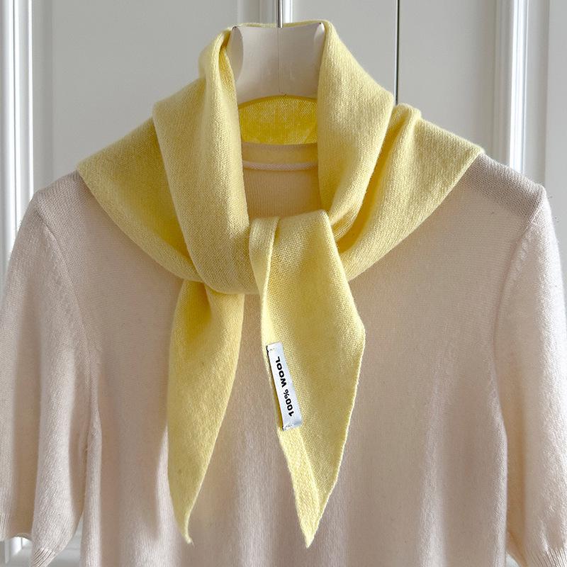 High-End Women's Triangle Scarf: 100% Australian Wool, Knitted Korean Style, Perfect for Autumn & Winter