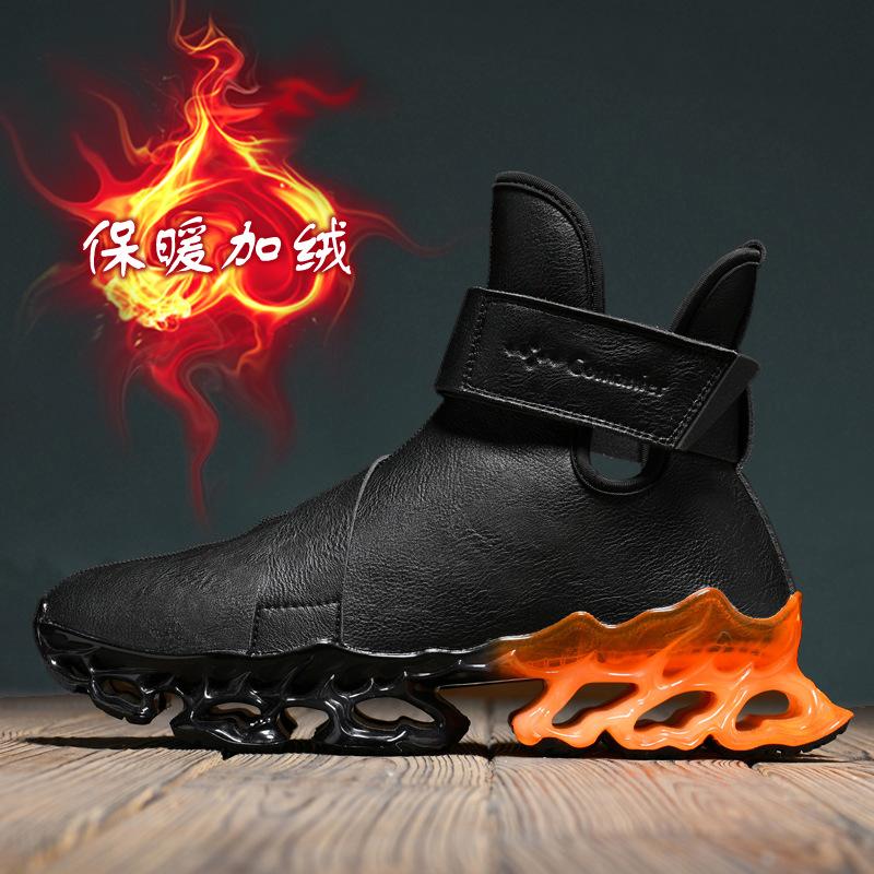 Large size autumn and winter new high-top velvet blade microfiber leather Martin boots men's leather boots cotton boots
