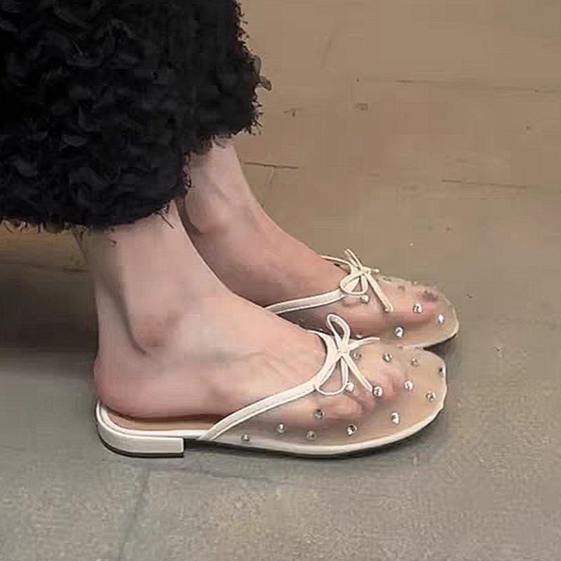 Fashion Flats Bow Slippers Women Crystal Sandals Mules Shoes Woman Flip Flops Summer 2025 New Casual Slides Designer Dress Mujer Zapatos