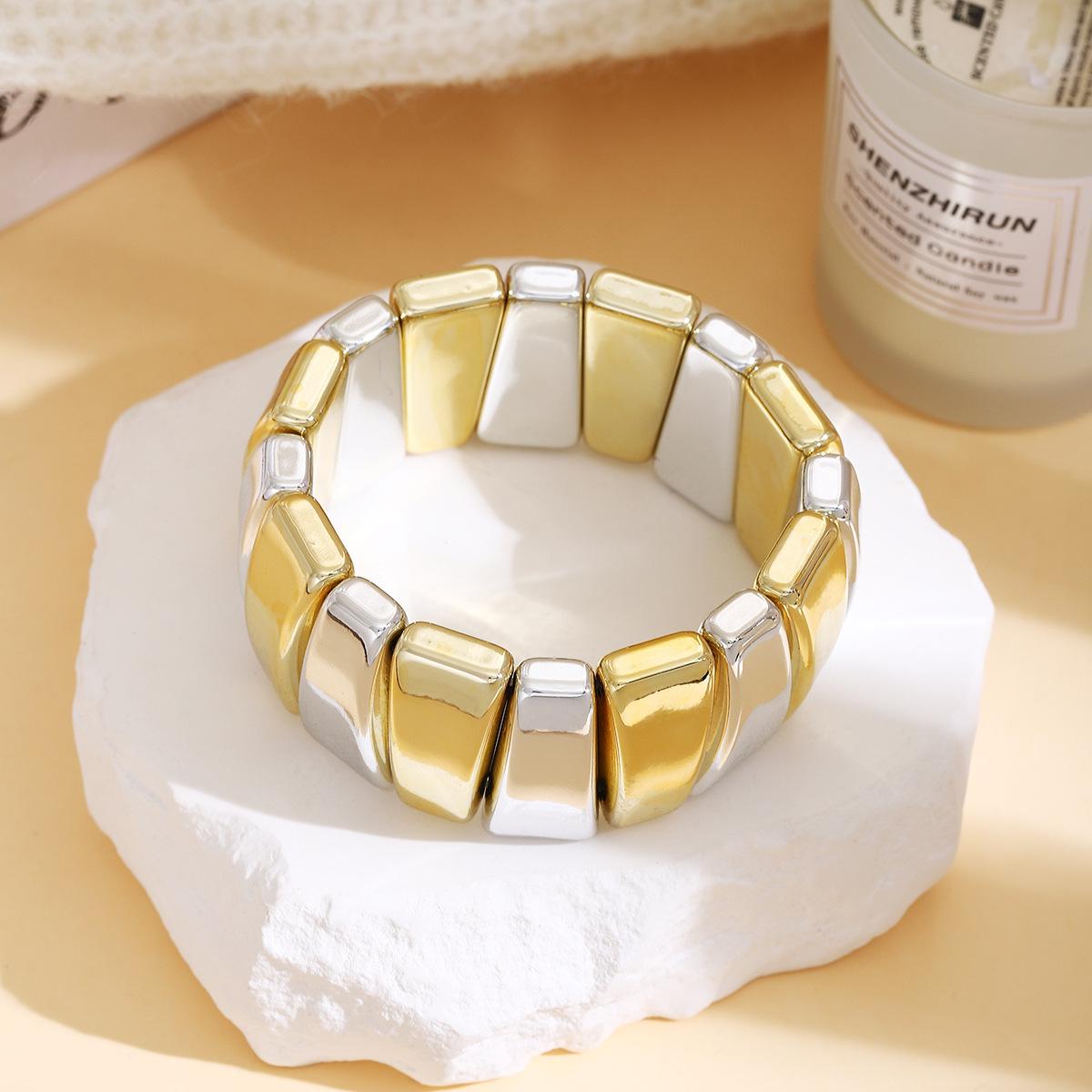 Персонализированный Широкий Браслет Золотой И Серебряный Легкая Роскошь Высококлассный Стиль Металлический Стиль Мода Темперамент Украшения Женские