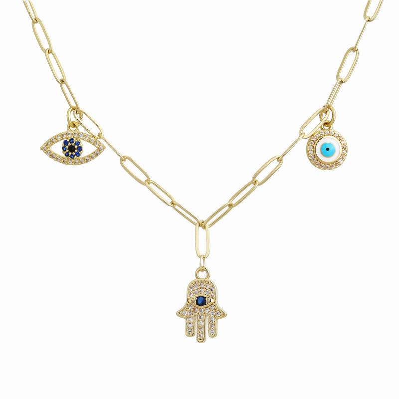 Valentine's Day Punk Copper Necklace with Rhombus Demon Eye & 18k Zirconia Bone Chain