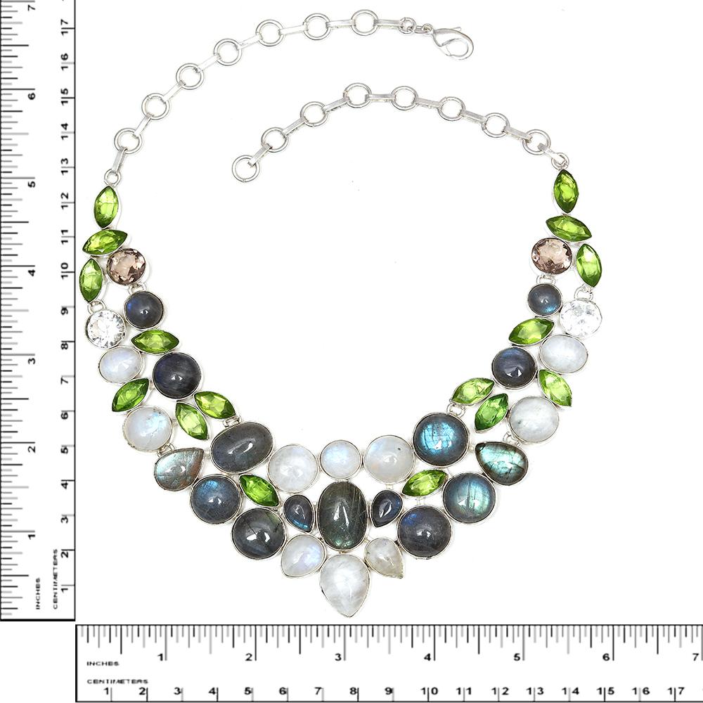 Rainbow Moonstone  Shiney Labrodorite Handicraft Jewelry Necklace Set 16-18''