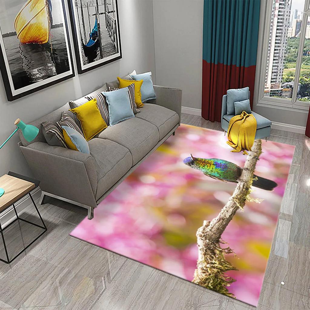 3D Cute Bird Carpet Beautiful Animal Forest Rug for Living Room Bedroom Sofa Kitchen Bathroom Doormat Non-slip Floor Decor Mat