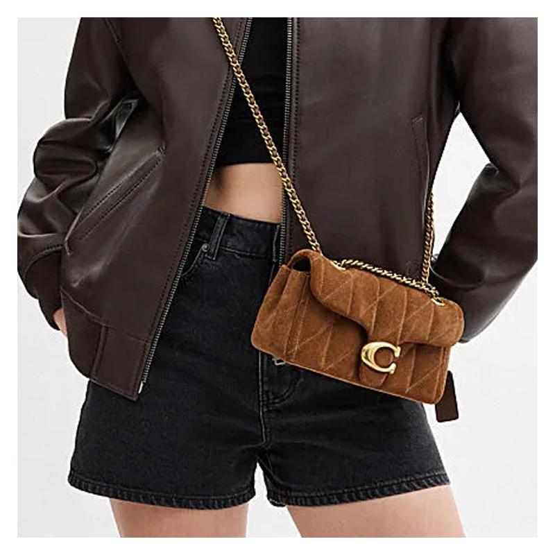 COACH Tabby 20 Gold Hardware Push Lock Suede and Smooth Leather Shoulder Crossbody Bag Small Women's Brass and Cedar