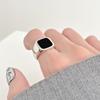 Classic Simple Black Square Opening Rings for Men Women Unisex Personality Sliver Color Stainless Steel Zircon Accessories Gift