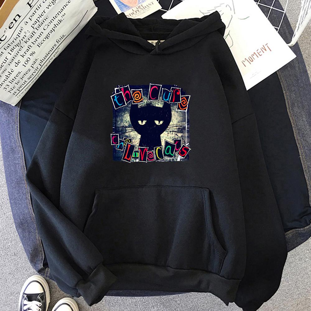 The Cure Love Cats Hoodies Mens Hip Hop Gothic Streetwear Sweatshirts for Winter/Autumn Cartoon Print Male Pullovers Clothes Man
