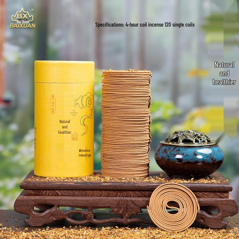 4-Hour Sandalwood & Mugwort Coil Incense (120 Pcs) with Burner - Indoor Long-Lasting Scent & Toilet Deodorizer