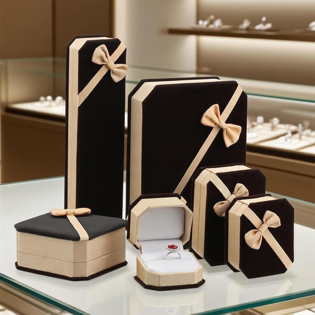 Velvet Display Jewelry Gift Box Jewelry Packing Case For Rings Bracelets Necklaces Sets Exquisite Bow Octagon Jewelry Box