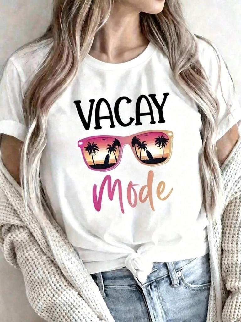 Summer Vacation Unisex Short Sleeve Tshirt Tropical Sunglasses Vacation Mode Graphic Print Boho Casual Holiday Crew Neck Tee Tops