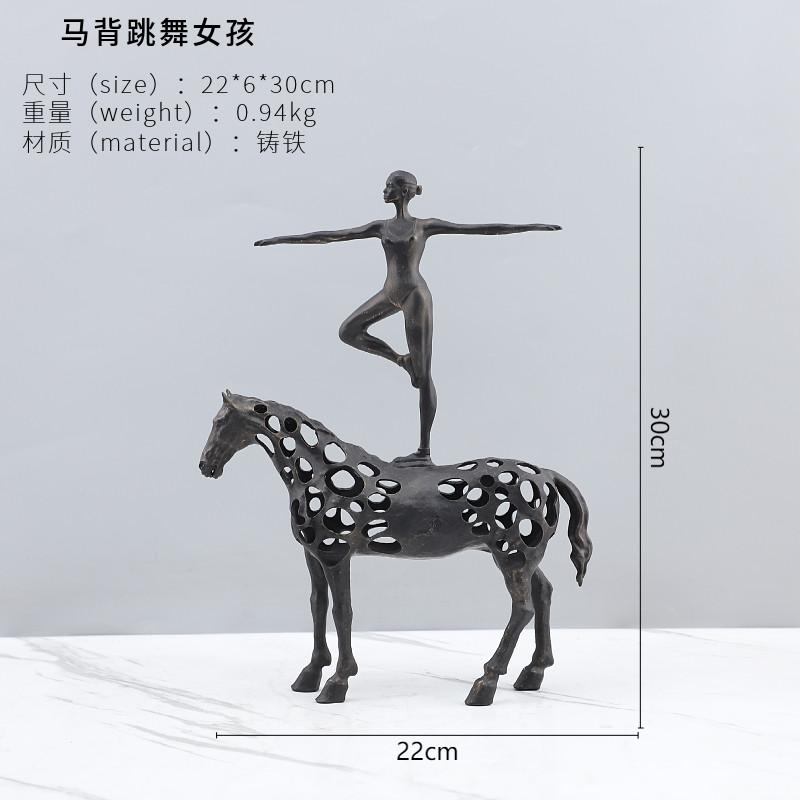 Cast Iron Hollow Horse Dancing Girl Ballet Dancer Dancing Horse Statue on Horseback Metal Figurine Sculpture of Realistic Animal