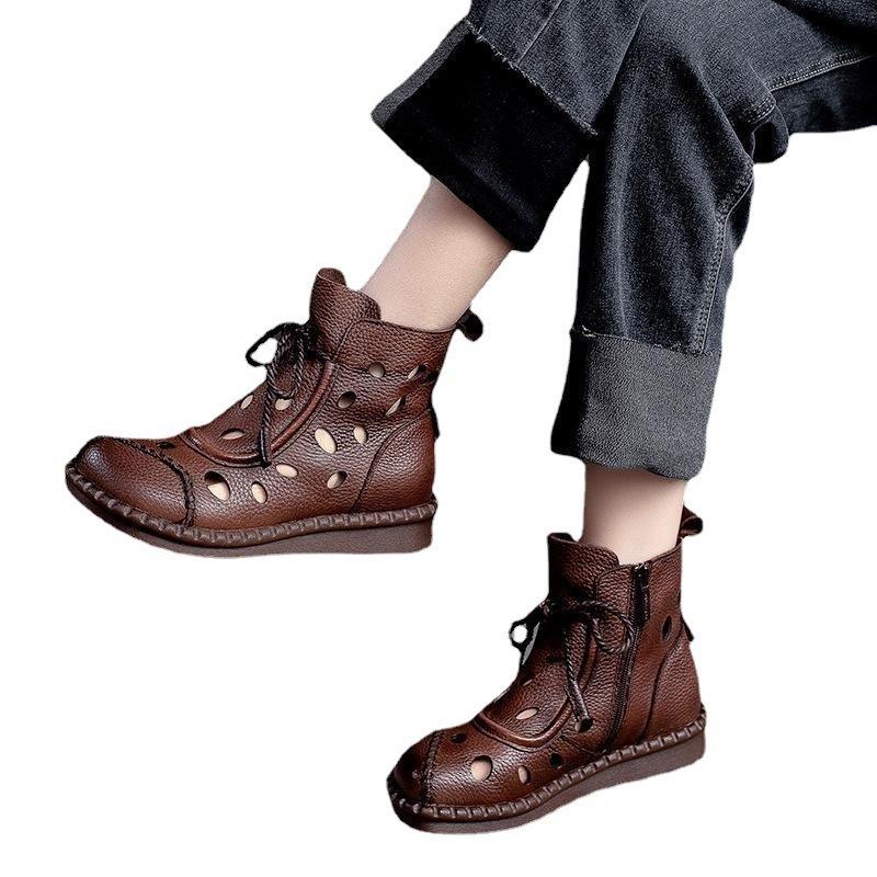 Summer New Hollow High-top Sandals Women's Retro Hole Shoes Soft-soled Soft-faced Women's Cool Boots Black