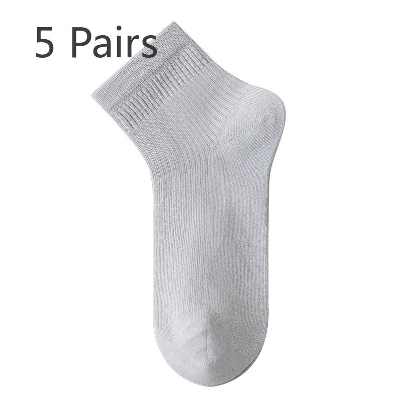 5 Pairs of Women's Summer Thin Pure Color Small Fresh Simple All Match Pure Cotton Deodorant Socks