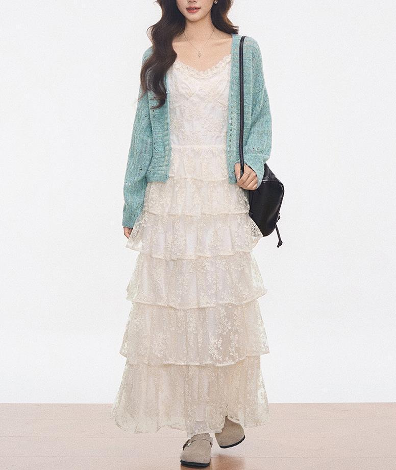 

WESTAYON Women s Mint Green Cardigan & Lace Camisole Dress - Spring/Summer Collection S