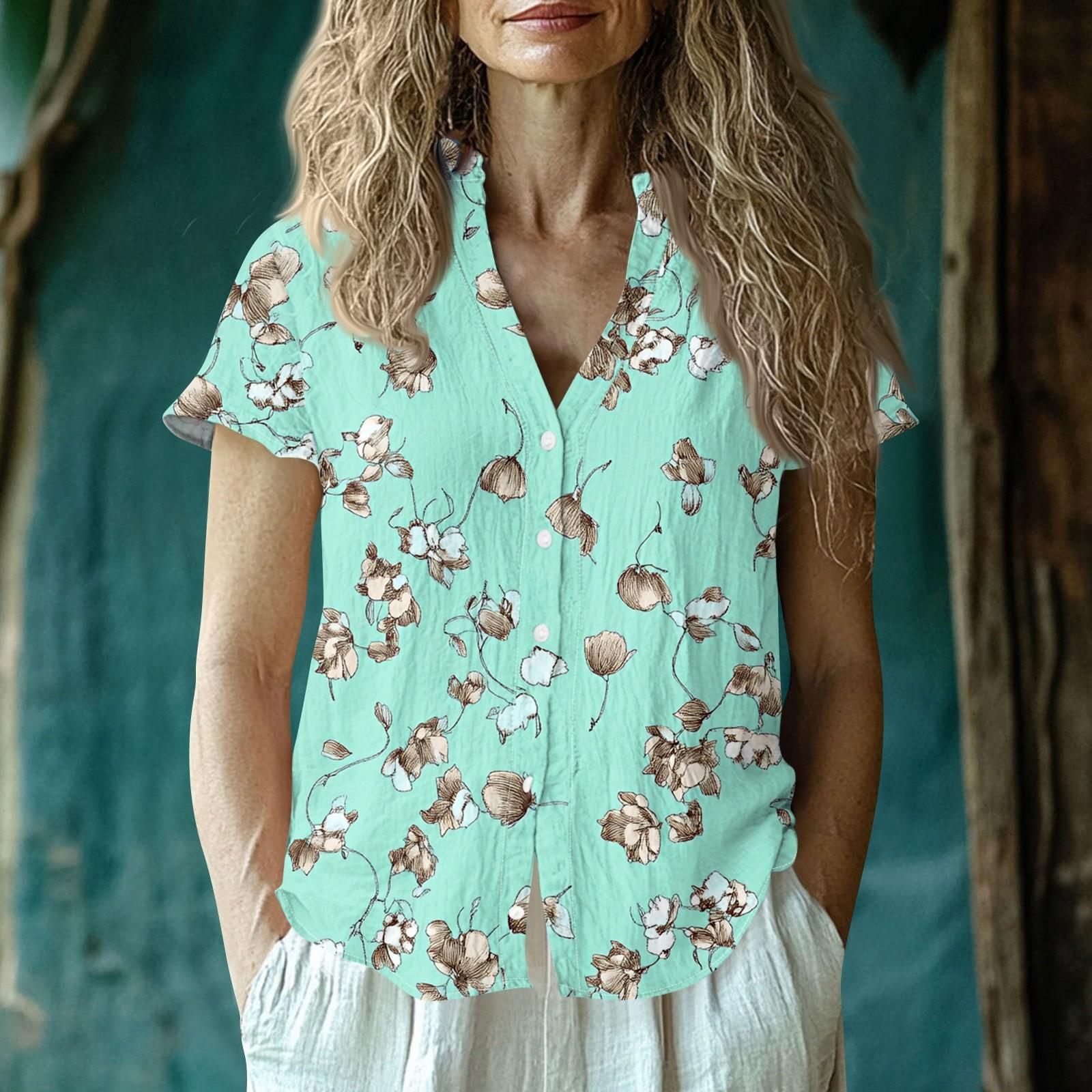 

Women s Casual V-neck Short Sleeved Top, Printing T-shirt Shirt XXL ціан