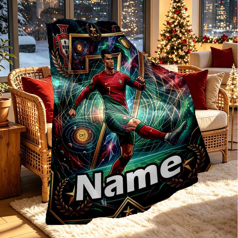 Custom Name Personalized Cristiano Ronaldo Print Blanket, Home Decor, Bedroom, Sofa, Camping, Couch, Gifts for Birthday Christmas