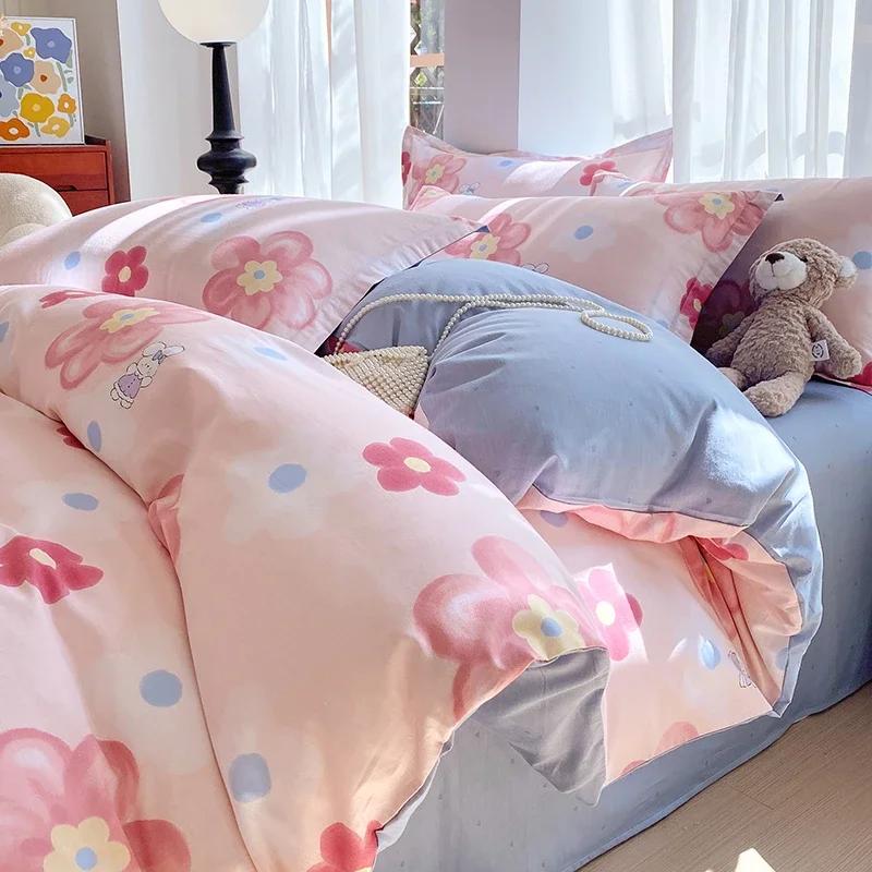 Cotton Floral Duvet Cover Twin Queen Botanical Flower Bedding Set Reversible Comforter Cover with 2 Pillowcases for Girls Women