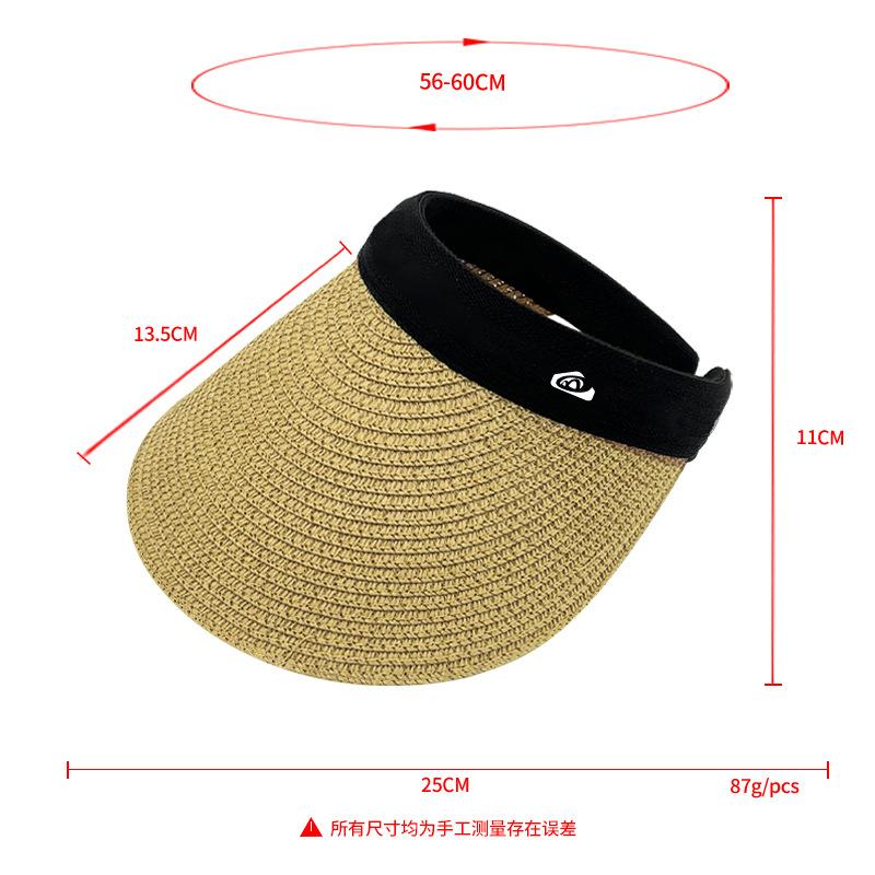 Summer Empty Top Sunscreen Hat Women's Outdoor Large Brim Empty Top Hat Men's UPF50 + Headband Sunshade Empty Top Straw Hat