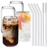 Trinkgläser mit Glasstrohhalm 4er-Set Dosenförmige Biergläser Tasse Eiskaffee-Gläser für Whiskey Soda Tee Cocktail Trinkgeschirr