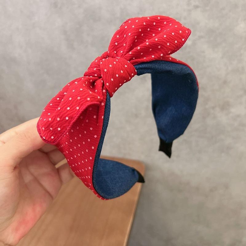 

Korean-Style Sweet Polka Dot Bow Contrast Fabric Headband Ladies Makeup Sports Hair Accessory