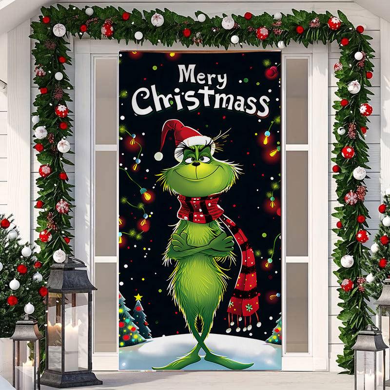 Christmas Cartoon Door Cover Sticker for Home Party Backdrop