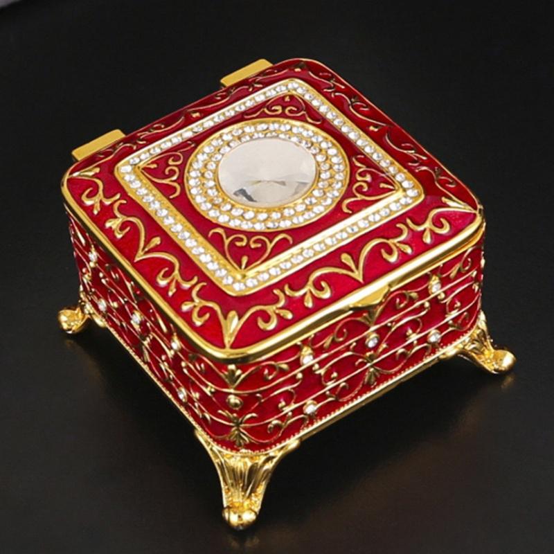 Mini Square Shape Jewelry Storage Box Necklace Organizer,Large Size Inlaid Gem Alloy Ring Storage Jar Unique Gift for Family