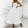 Women Neck Maxi Dress Sleeveless Solid Loose Fit Flowy Skirt Casual Sundress with Ruffled Hem Design