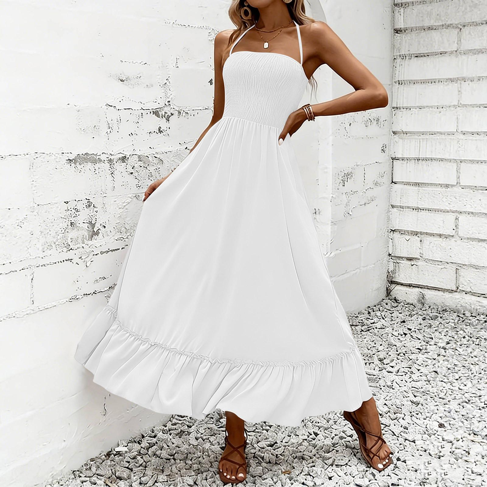 Women s Fashionable Casual -Color -Neck Dress With A Full Skirt XXL белый