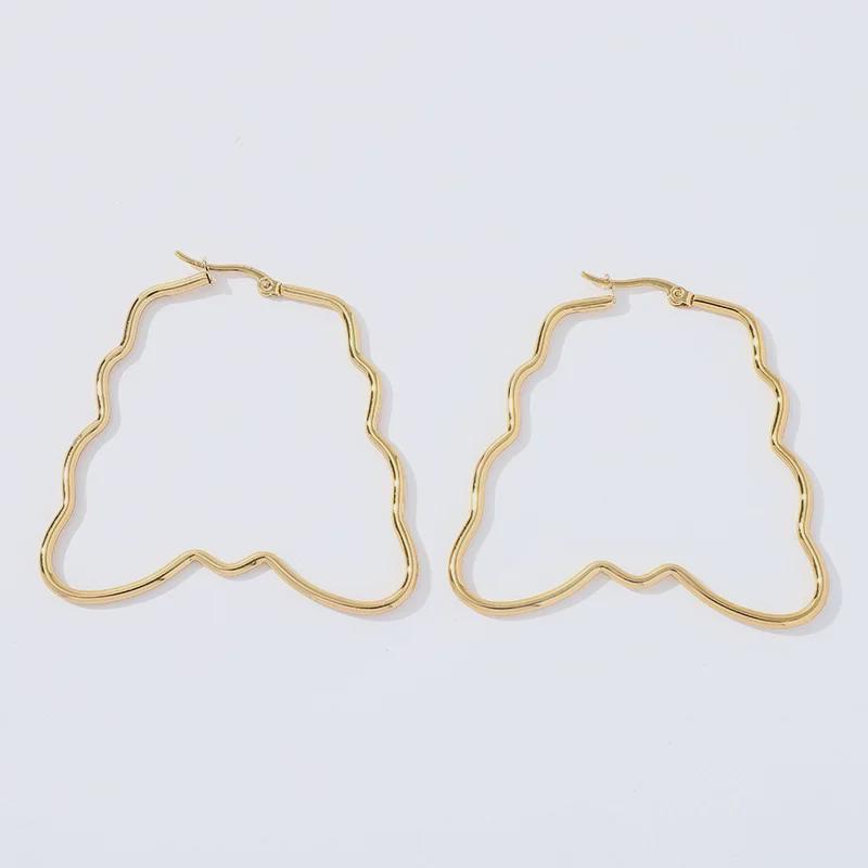 Pendientes de aro geométricos de acero inoxidable dorado con estrella de cinco puntas