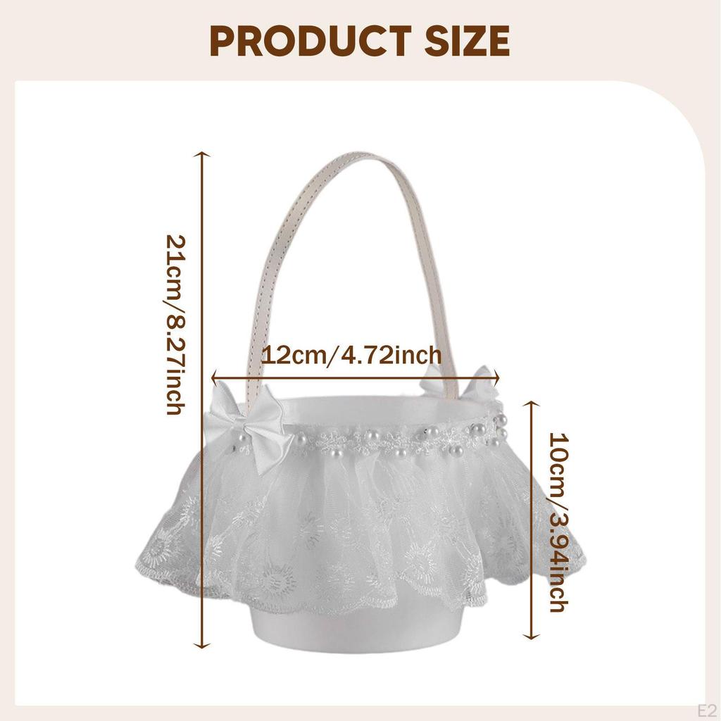 Flower Girl Basket Bridesmaid Lace Decor Cute,Romantic,White,Western Wedding Decorative