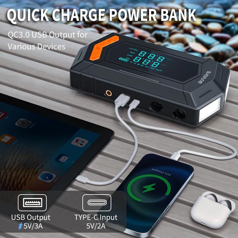 BUVAYE Jump Starter Air Compressor with Power Bank Portable 2500A Battery Booster 150PSI Tire Inflator Air Pump for Inflatables