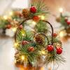 Dazzle Bright Pine Cone Christmas String Lights, Total 6.5FT 20LED Battery Operated Christmas Garland with 8 Modes, Red Berry Pine Cone Fairy String