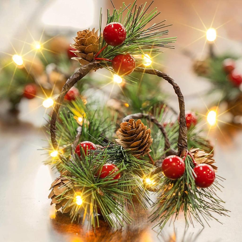 Dazzle Bright Pine Cone Christmas String Lights, Total 6.5FT 20LED Battery Operated Christmas Garland with 8 Modes, Red Berry Pine Cone Fairy String