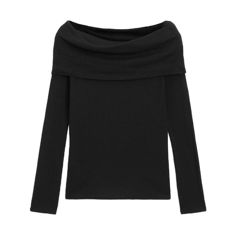 MD Spring New Nanfa Elegant Elegant Black Lady Style Silm off-Shoulder Long Sleeves Knitting T-shirt 6255107