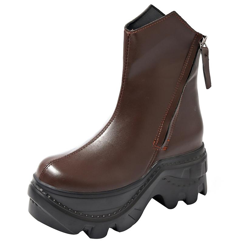 

Женские ботильоны на толстой платформе в готическом стиле, толстые подошвы, застежка-молния, из искусственной кожи, женские, большого размера, мотоциклетные ботинки Botas De Mujer 42 41 светло-коричневого