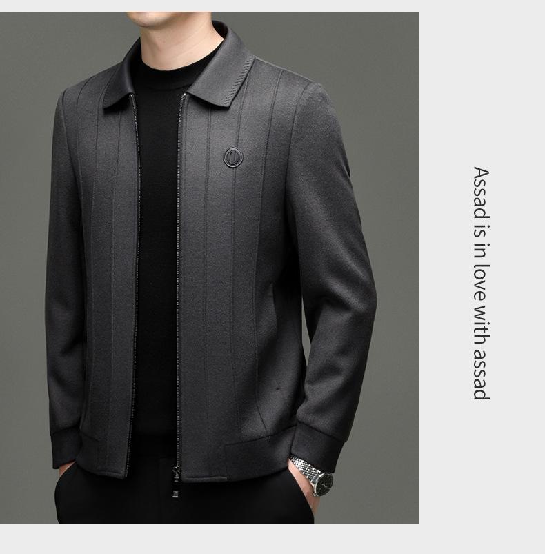 Men's Wool Tweed Lapel Jacket - Mid-aged Autumn/Winter Coat
