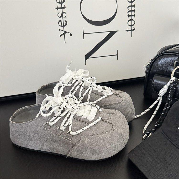 

Baotou slippers women s summer new leather platform heightening shoes versatile retro half slippers women 35 сірий колір