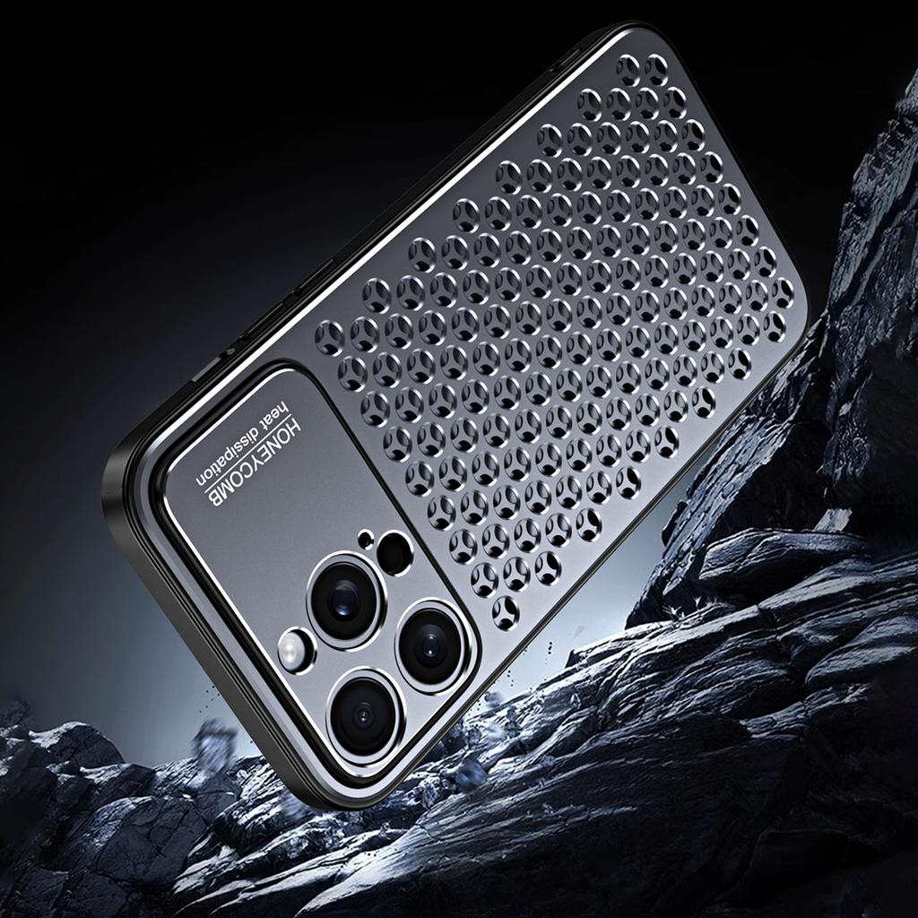 Phone Case for iPhone 15 Pro Honeycomb Texture Aluminum Alloy+TPU Cell Phone Cover