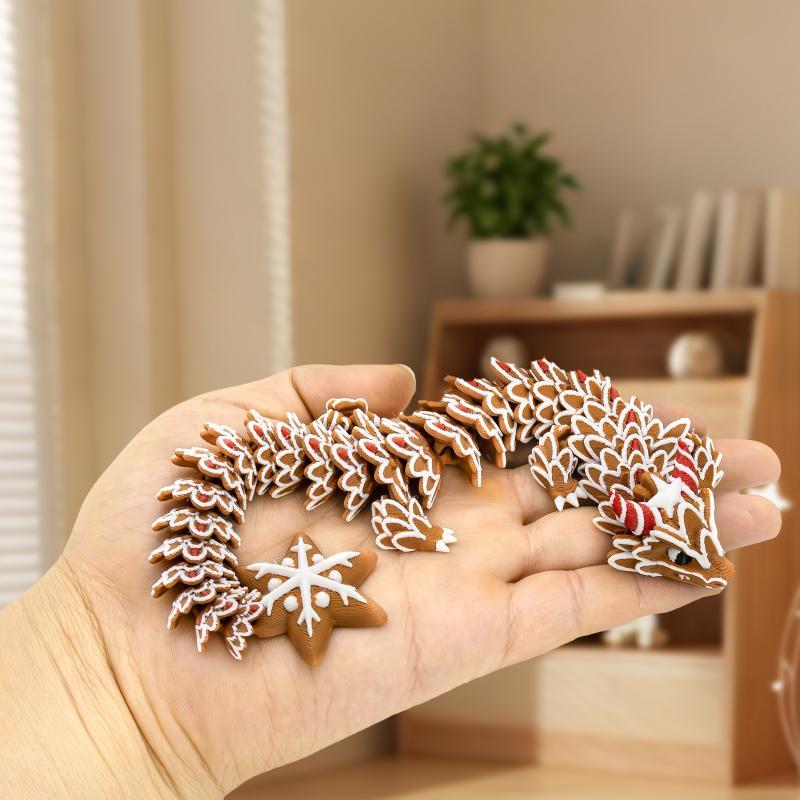 3D Printed Multi-Joint Movable Gingerbread Dragon Cute Ornament for Christmas Home Decoration Kids Holiday Gift
