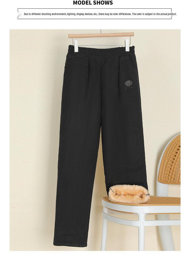 Plus Size Winter Velvet Pants for Middle-Aged Women - Warm, Loose, Casual Fit
