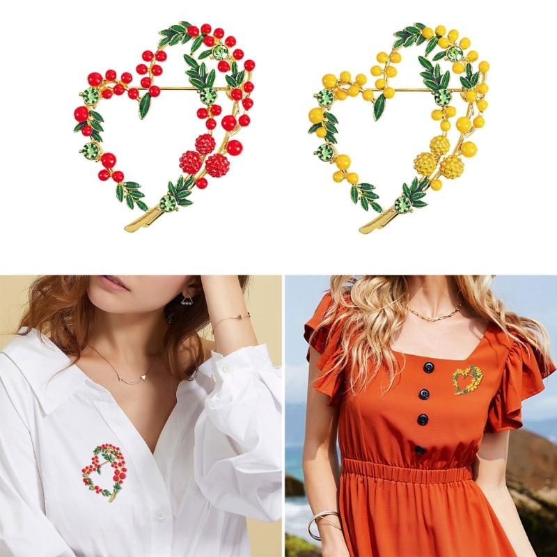 Beautiful Fruit Heart Brooch Party Office Pins Fashion Lapel Pin Alloy Texture Suitable for Women and Unisex Present