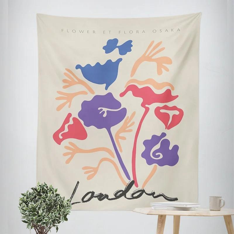 ins style abstract plant illustration tapestry Morandi bedroom decorative cloth cafe art background wall cloth