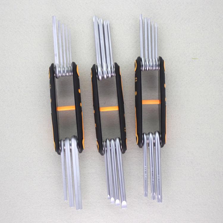 8-Piece Multifunctional Folding Tool Set: Hex, Torx, Flathead, Phillips. Hex Folding