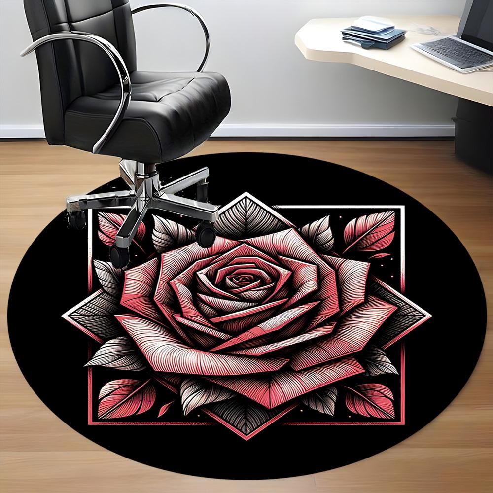 1 Stück Rose Blüte Büro Runder Teppich, Unter Bürostühlen Schlafzimmer Wohnzimmer Heimdekoration, Raumdeko